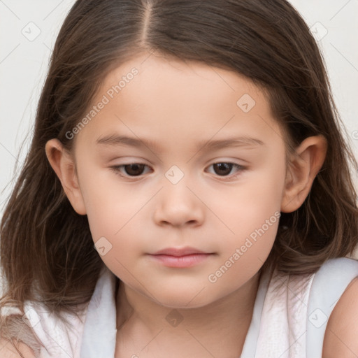 Neutral white child female with medium  brown hair and brown eyes