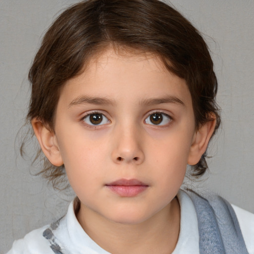 Neutral white child female with medium  brown hair and brown eyes