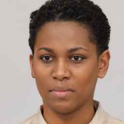 Neutral black young-adult female with short  brown hair and brown eyes