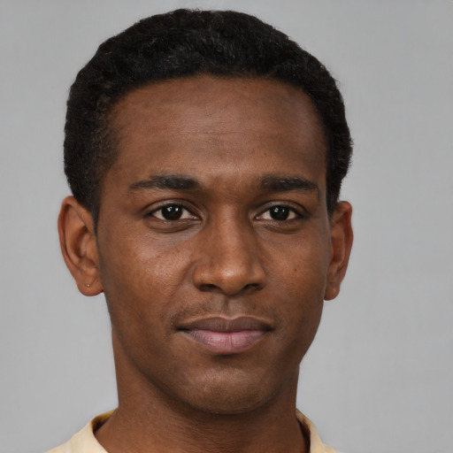 Neutral black young-adult male with short  brown hair and brown eyes