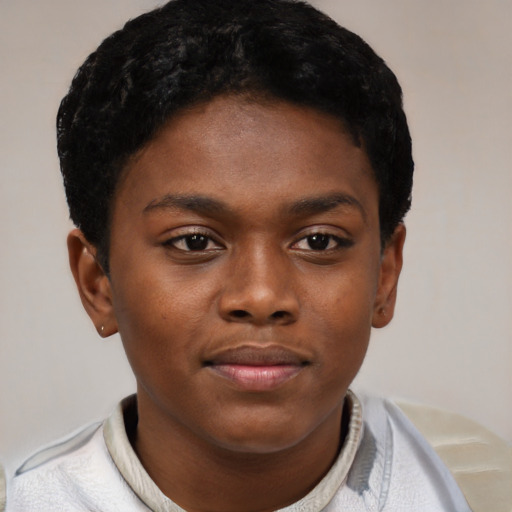 Neutral black young-adult female with short  brown hair and brown eyes