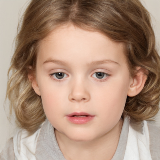 Neutral white child female with medium  brown hair and brown eyes