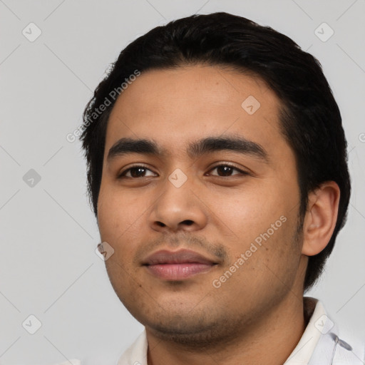 Neutral asian young-adult male with short  black hair and brown eyes