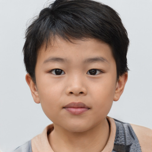Neutral asian child male with short  brown hair and brown eyes