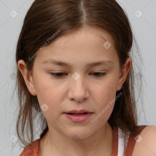 Neutral white child female with medium  brown hair and brown eyes