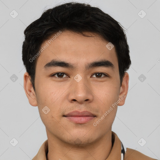 Neutral asian young-adult male with short  brown hair and brown eyes