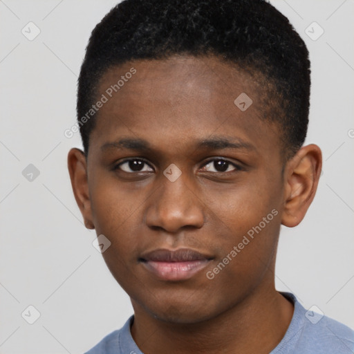 Neutral black young-adult male with short  brown hair and brown eyes