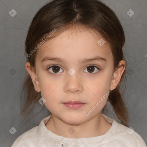 Neutral white child female with medium  brown hair and brown eyes