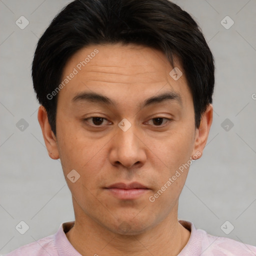 Neutral white adult male with short  brown hair and brown eyes