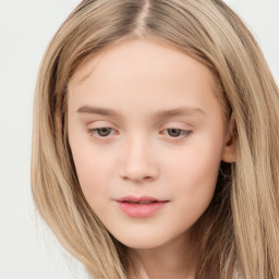 Neutral white child female with long  brown hair and brown eyes