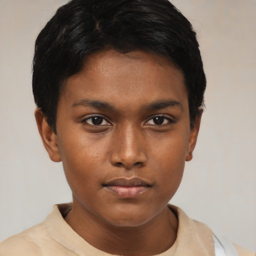 Neutral black young-adult female with short  black hair and brown eyes