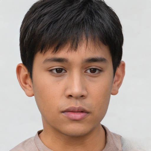 Neutral asian young-adult male with short  brown hair and brown eyes
