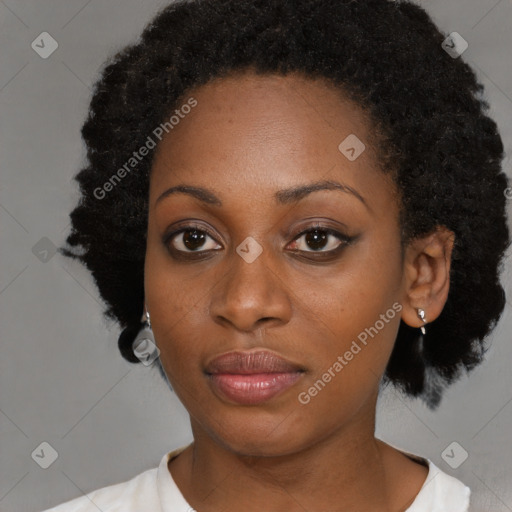 Neutral black young-adult female with short  brown hair and brown eyes