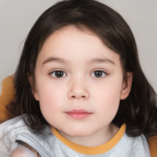 Neutral white child female with medium  brown hair and brown eyes