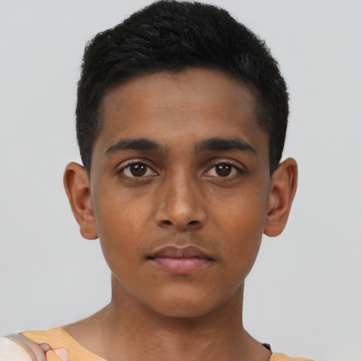 Neutral black young-adult male with short  brown hair and brown eyes