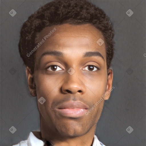 Neutral black young-adult male with short  brown hair and brown eyes