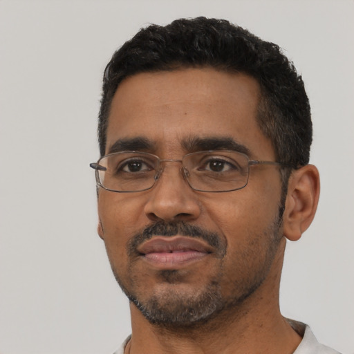 Neutral black adult male with short  black hair and brown eyes