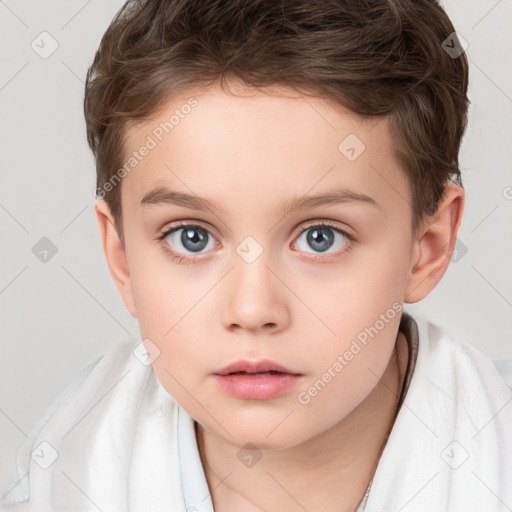 Neutral white child female with short  brown hair and brown eyes