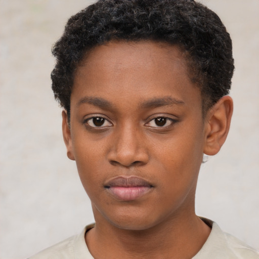 Neutral black young-adult female with short  brown hair and brown eyes