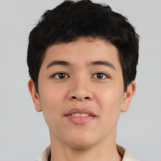 Neutral asian young-adult male with short  brown hair and brown eyes