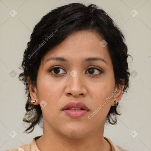 Neutral asian young-adult female with medium  brown hair and brown eyes