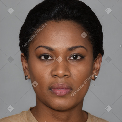 Neutral black young-adult female with short  brown hair and brown eyes