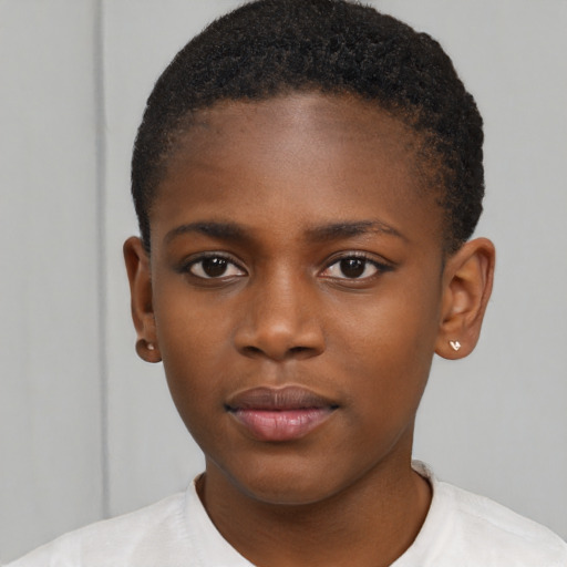 Neutral black young-adult female with short  brown hair and brown eyes