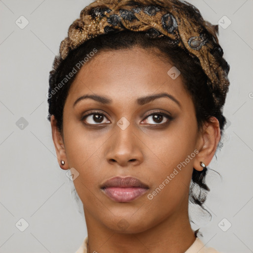 Neutral black young-adult female with short  brown hair and brown eyes