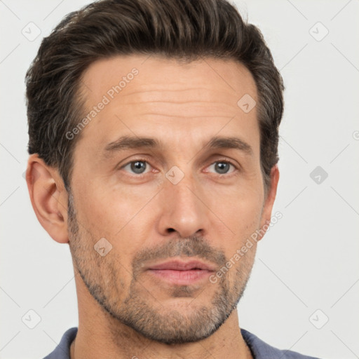 Neutral white adult male with short  brown hair and brown eyes