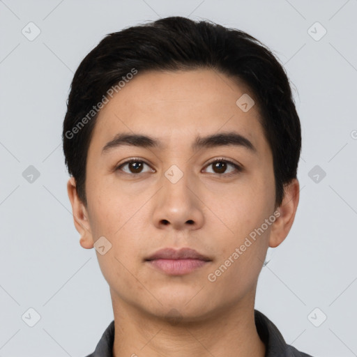 Neutral asian young-adult male with short  black hair and brown eyes