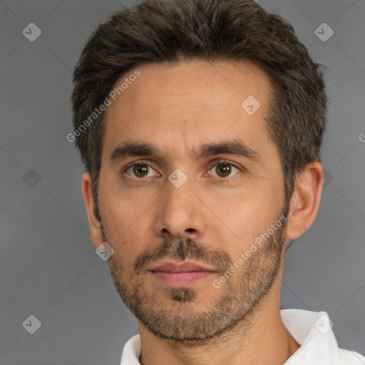 Neutral white adult male with short  brown hair and brown eyes