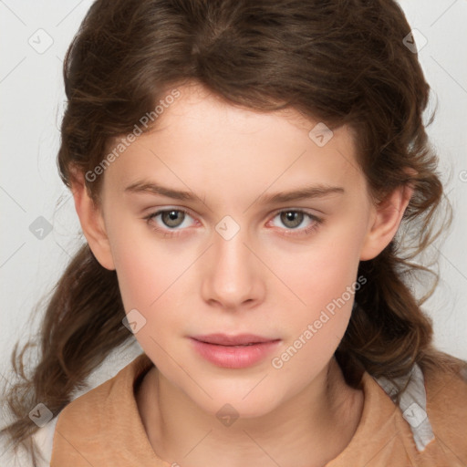 Neutral white child female with medium  brown hair and brown eyes