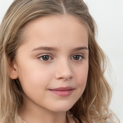 Neutral white child female with long  brown hair and grey eyes