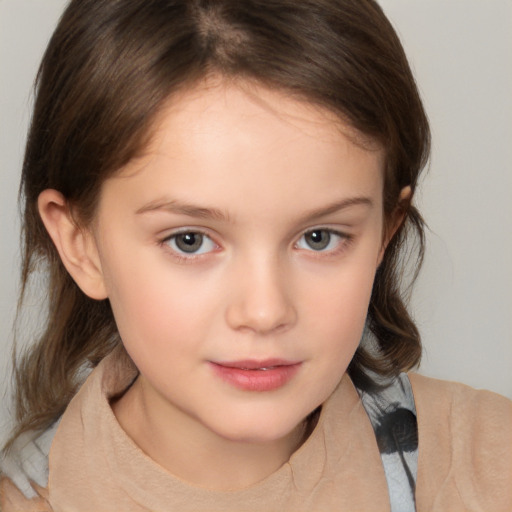 Neutral white child female with medium  brown hair and brown eyes