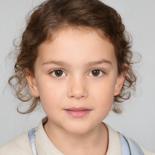 Neutral white child female with medium  brown hair and brown eyes