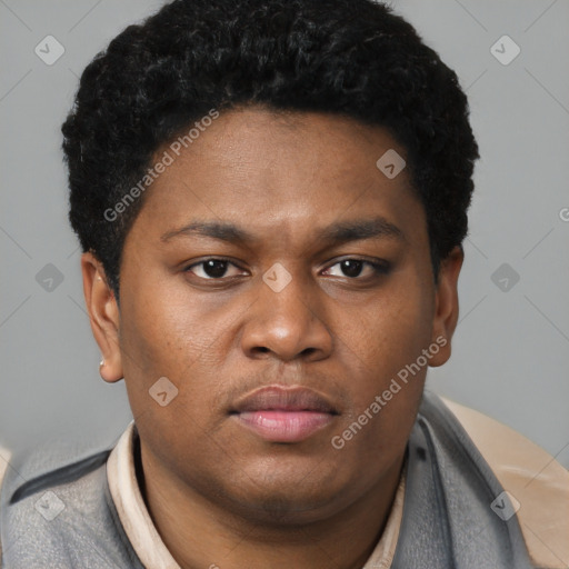 Neutral black young-adult male with short  brown hair and brown eyes