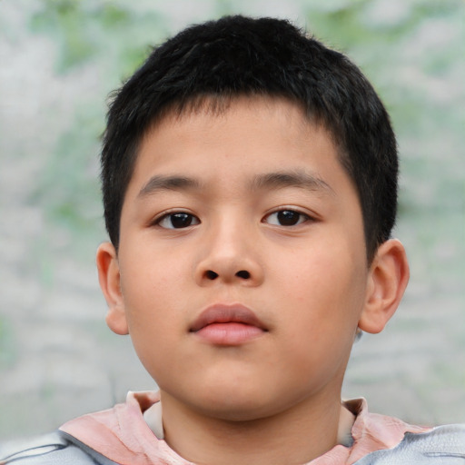 Neutral asian child male with short  brown hair and brown eyes