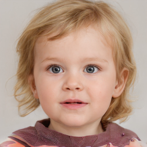 Neutral white child female with medium  brown hair and blue eyes