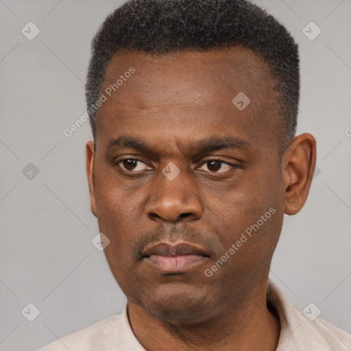 Neutral black young-adult male with short  brown hair and brown eyes