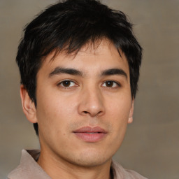 Neutral asian young-adult male with short  brown hair and brown eyes