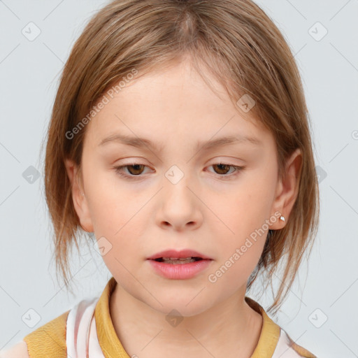 Neutral white child female with medium  brown hair and brown eyes