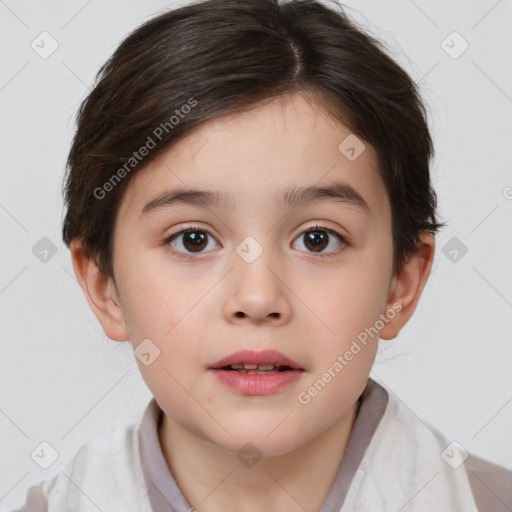 Neutral white child female with short  brown hair and brown eyes