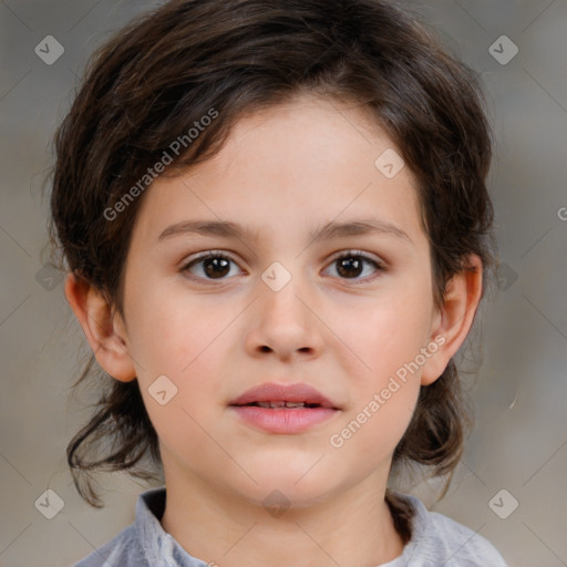 Neutral white child female with medium  brown hair and brown eyes