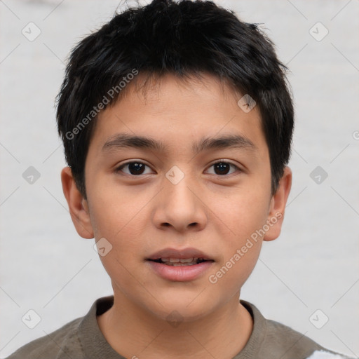 Neutral asian young-adult male with short  brown hair and brown eyes