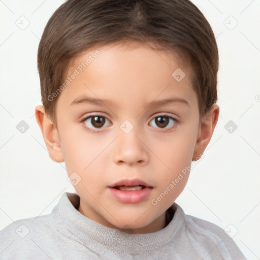 Neutral white child female with short  brown hair and brown eyes