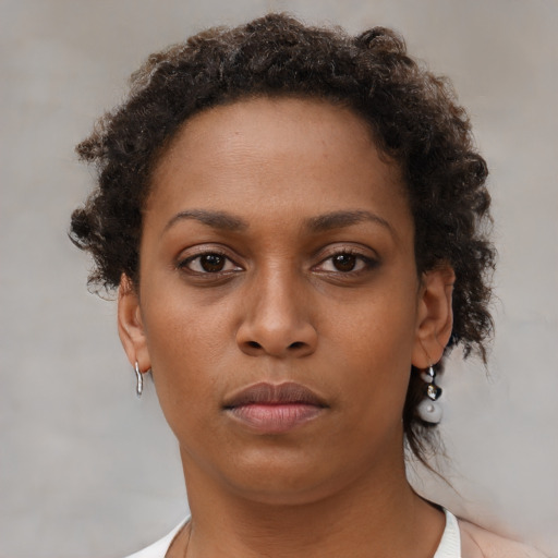 Neutral black young-adult female with short  brown hair and brown eyes