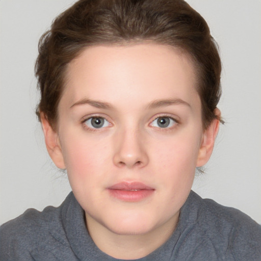 Neutral white young-adult female with medium  brown hair and blue eyes