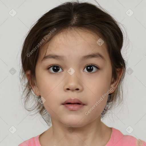 Neutral white child female with medium  brown hair and brown eyes