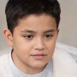 Joyful white child male with short  brown hair and brown eyes