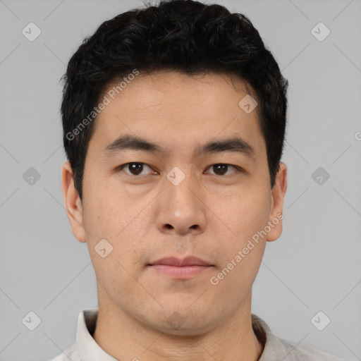 Neutral asian young-adult male with short  black hair and brown eyes